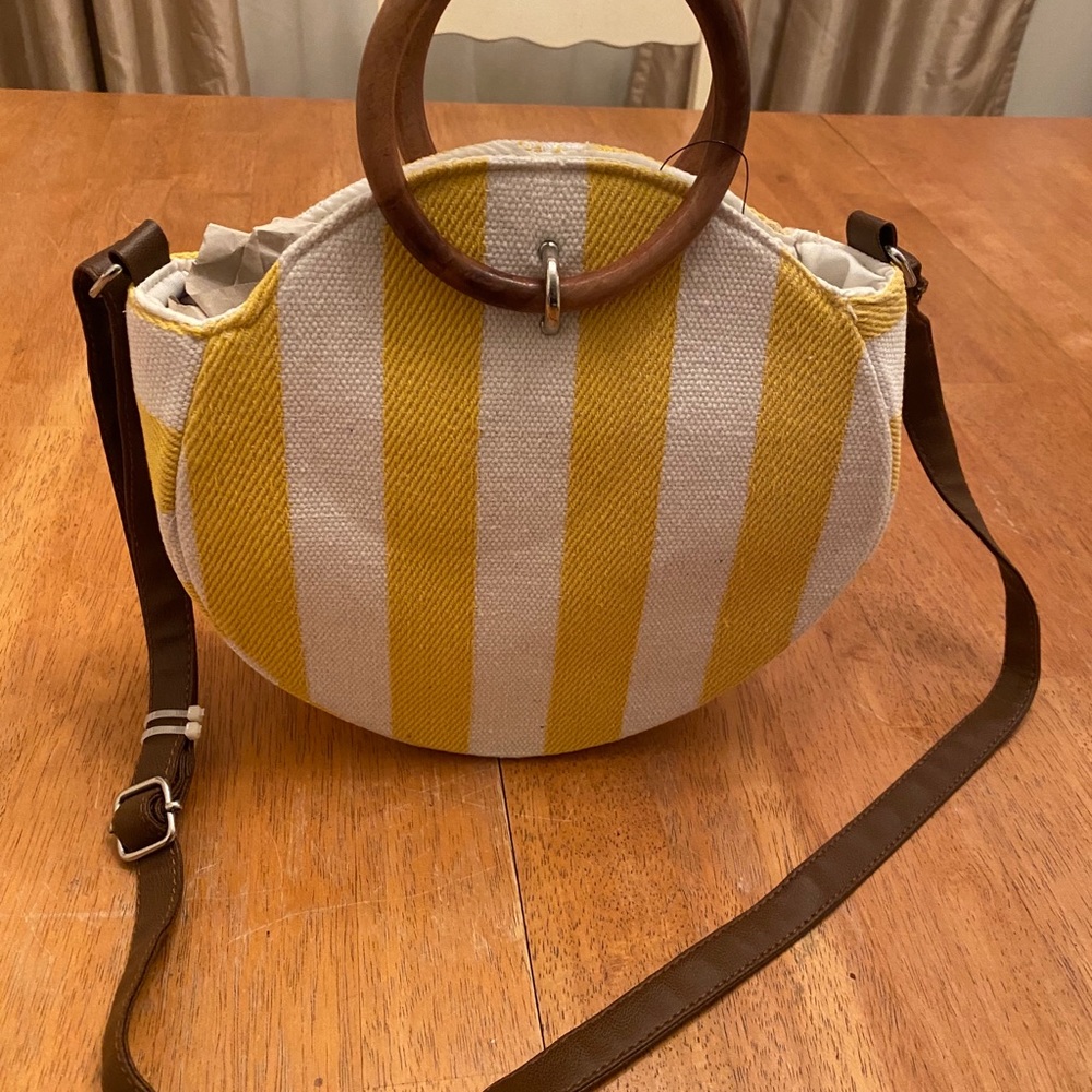 Time And Tru yellow & cream canvas shoulder bag
